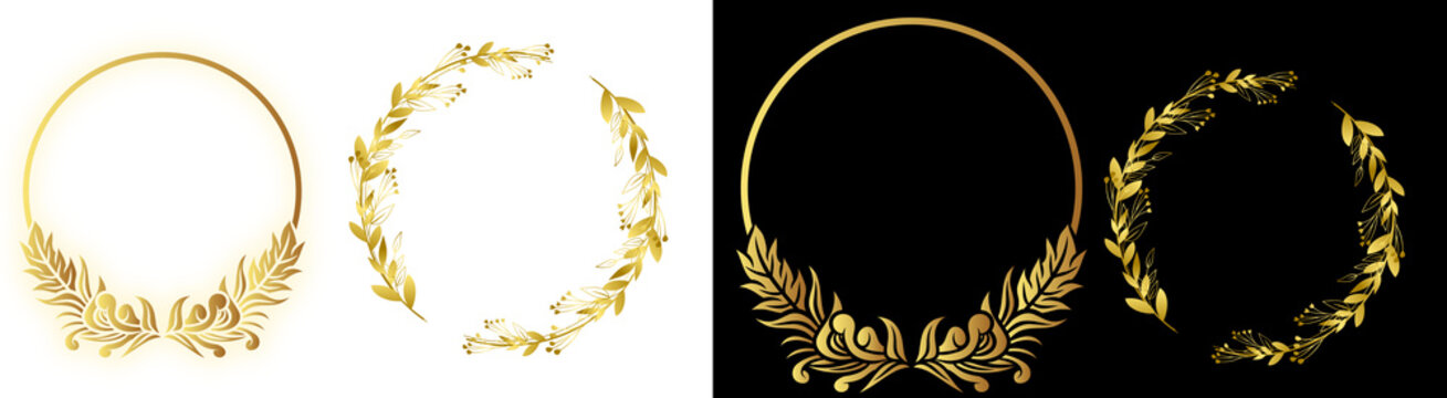 PNG image of&nbsp;Elegant golden floral wreaths and frames for wedding invitations and logo designs create a luxurious and sophisticated aesthetic for branding and creative projects on transparent backgrou