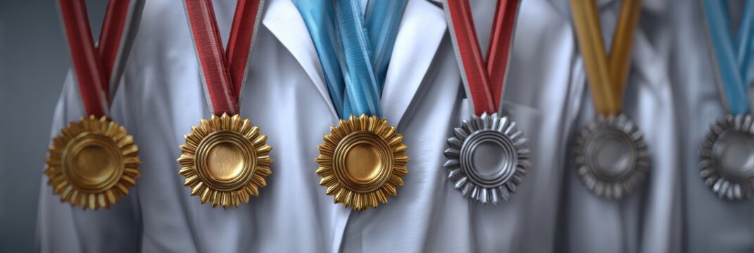 Recognizing Excellence With Medals Displayed on a White Background Showcasing Achievements in Various Competitions