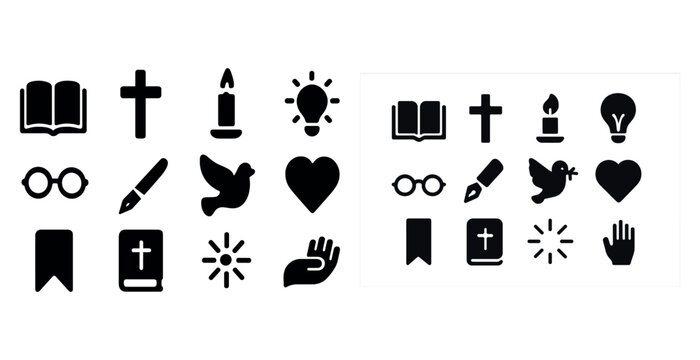 Black and white religious and educational symbols collection