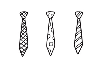 Necktie Hand drawn doodle tie element, art, icon, symbol. Isolated black and white necktie clipart element