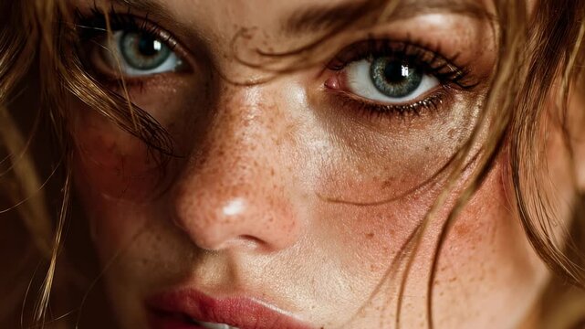 Close-up portrait of a young woman showcasing natural beauty in soft lighting