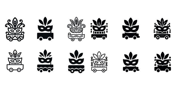 Black and white carnival mask plant icon set on wheels