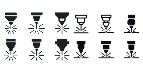 Laser cutting machine icon set: diverse designs and styles