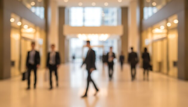 Blurred business professionals in modern corporate office interior