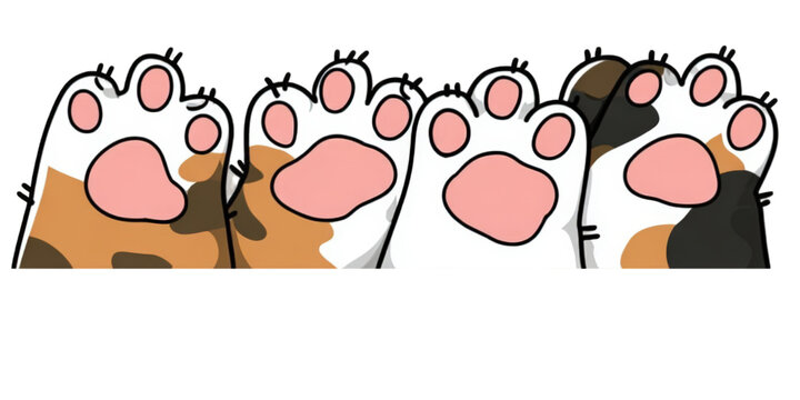 Adorable cartoon illustration of multiple cat paws waving.