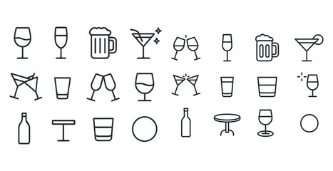 Fototapeta na wymiar Minimalist drink icon set featuring wine, beer, and cocktails