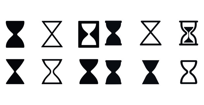 Variety of hourglass icons in different styles and designs