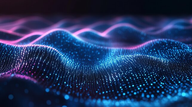 Stunning abstract data wave background with glowing nodes for modern technology and digital communication solutions and network innovation visuals