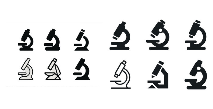 Variety of microscope icon styles in black and white