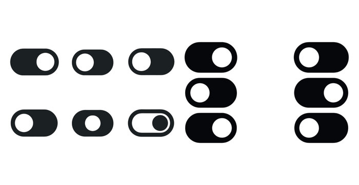 Set of black toggle switch icons in various styles and orientations