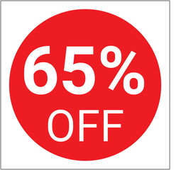 65 Percent OFF Red Circular Discount Sticker