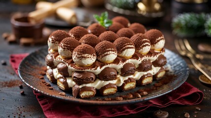 Obraz na płótnie Canvas Hyper realistic detail of a chocolate tiramisu cake dessert