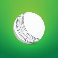 White Cricket Ball with Prominent Stitching on Green Background