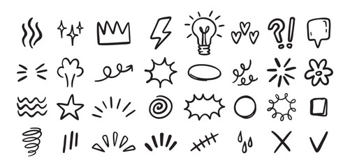 Expression sign hand drawn doodle set for concept design. Expression elements isolated on white background.