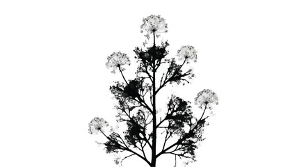 Obraz premium Delicate dandelion seed heads silhouetted against a clean white background, symbolizing nature and fragility.