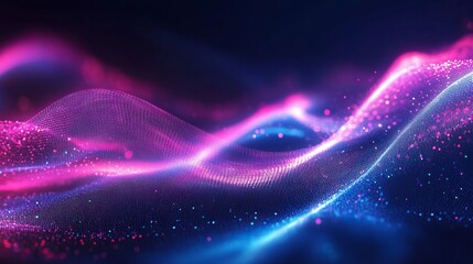Immersive digital landscape with flowing neon waves in pink and blue gradients for modern tech presentations and dynamic backgrounds in vibrant colors