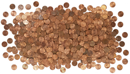 Pennies isolated on a transparent background, coinage, money, change, pennies in circulation, cash, copper, coin, making change, wall art, penny, US currency, numismatic, collection