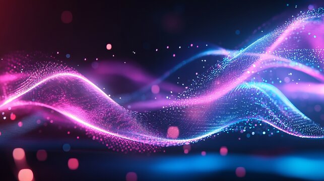 Dynamic abstract waveform with vibrant neon colors bringing modern technology to life ideal for backgrounds and digital art projects that need a futuristic touch