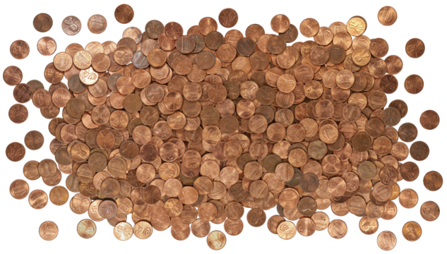 Pennies isolated on a transparent background, coinage, money, change, pennies in circulation, cash, copper, coin, making change, wall art, penny, US currency, numismatic, collection