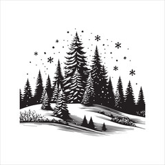Obraz premium Black and White Snow-Covered Forest Vector Illustration