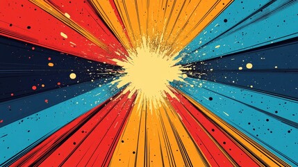 A nostalgic vintage retro comic boom explosion template with classic retro rainbow stripes.