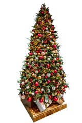 Decorated Christmas Tree with Ornaments on Transparent Background