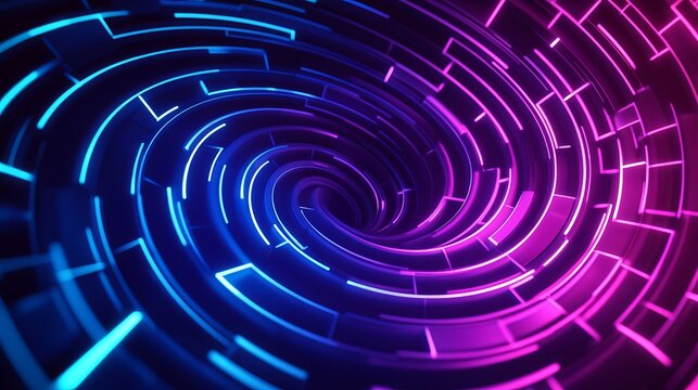 Dynamic vortex of glowing neon lines in vibrant blue and purple beckons you into a modern digital world full of energy and futuristic possibilities