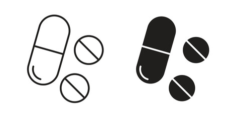 Medicine pills icons set. Simple line vector illustration