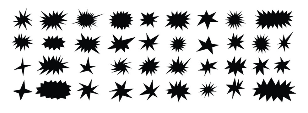 Starburst shapes set. Cute collection of stars and sparkle doodle
