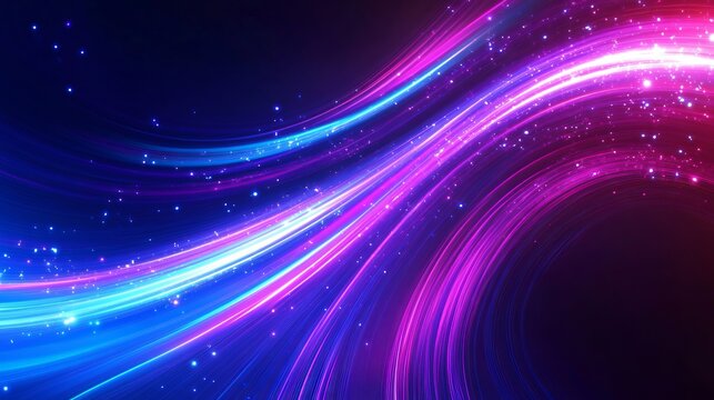 Dynamic neon light trails with vibrant purple and blue hues create a modern, energetic backdrop perfect for tech, innovation and futuristic themes