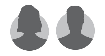 woman and man silhouette avatars or profile gray circle icon. male and female portraits, anonymous people icons in circle shape