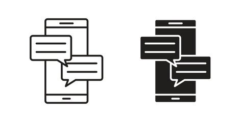 Mobile message notification icons set. Simple line vector illustration