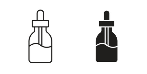 Oil dropper bottle icons set. Simple line vector illustration
