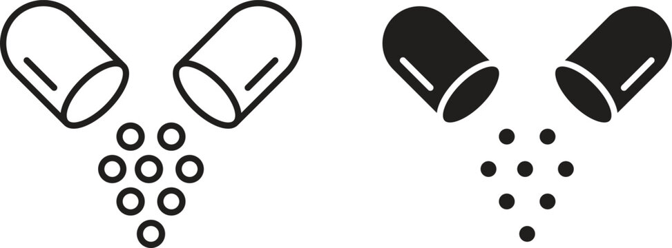 Open Capsule icons set. Simple line vector illustration