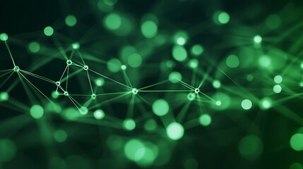 Dynamic green network of interconnected nodes for data science, technology, and futuristic design projects that need a modern abstract background