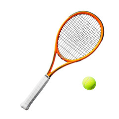 Modern Tennis Racket and Bright Tennis Ball Flat Lay Composition Isolated on transparent Background