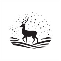 Black and White Reindeer Silhouette in Snowy Winter Landscape