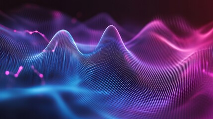 Dynamic digital sound wave visualization with vibrant pink and blue gradient, perfect for technology branding or futuristic design concepts