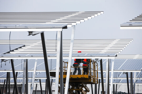 Installation of solar panels as car park shade covers