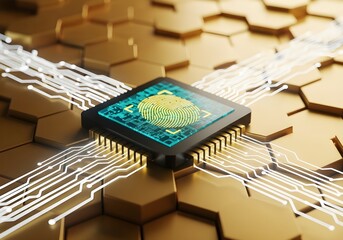 Digital fingerprint on a computer chip, symbolizing security and technology