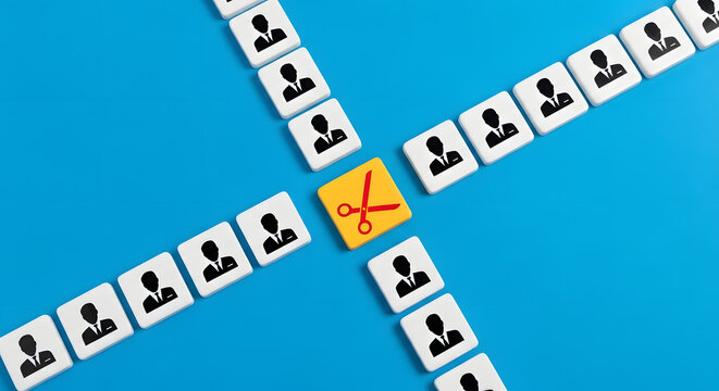 Company downsizing , staff reduction and layoffs , Mass layoffs in business. Reducing labor costs. Economic crisis and downsizing the staff. Unemployment, employment and recruitment.