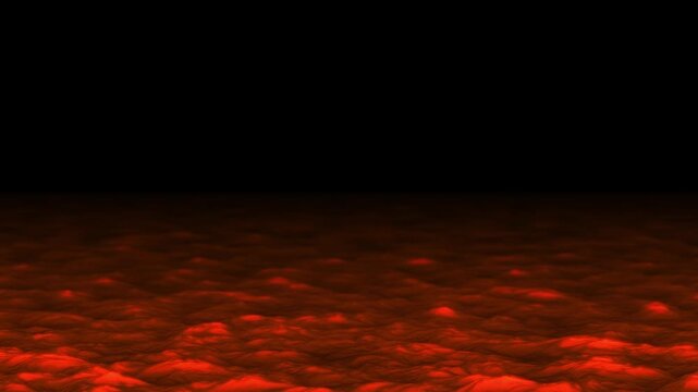 Fast motion close up of disturbed red hot glowing ocean water with glowing glowing tips surface