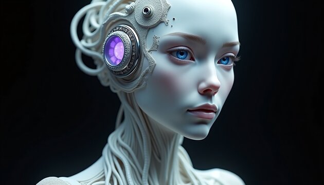 Cyborg Woman with Purple Eye - Powered by Adobe