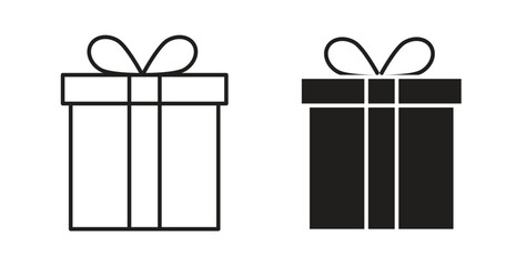 Gift icon with line and silhouette versions.