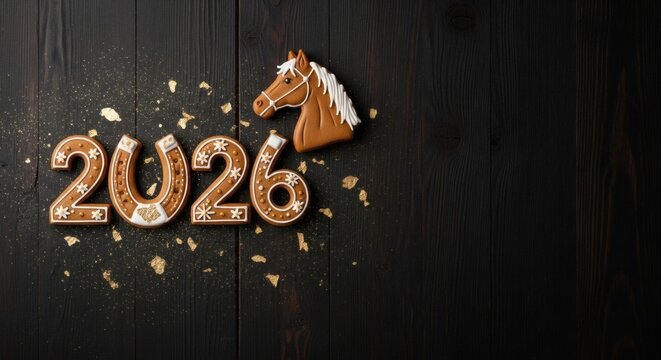 Festive Gingerbread Numbers 2026 and Wooden Horse for Lunar New Year Celebration