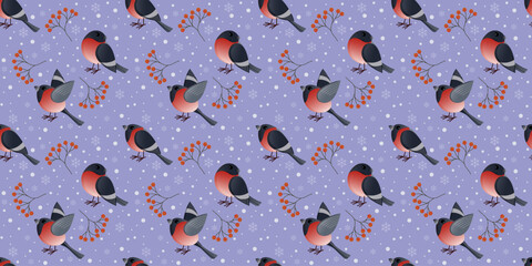 A cozy winter pattern featuring bullfinches