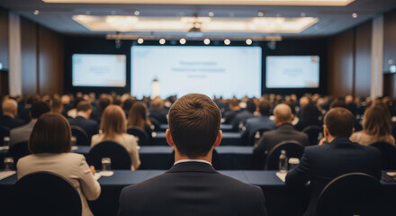 Audience Member Applauding at Business Conference or Live Event with Hands Raised and Stage Lights