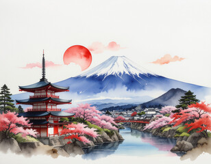 Fototapeta premium mt fuji and cherry blossoms