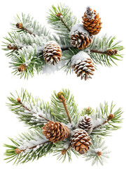 Snowy pine branches and frosted cones, perfect for natural, peaceful holiday background or christmas card design