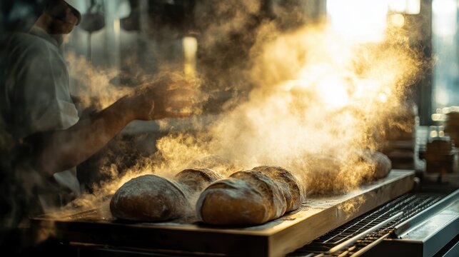 Baker preparing fresh bread in a traditional stone oven, crafting artisanal loaves with care and expertise.